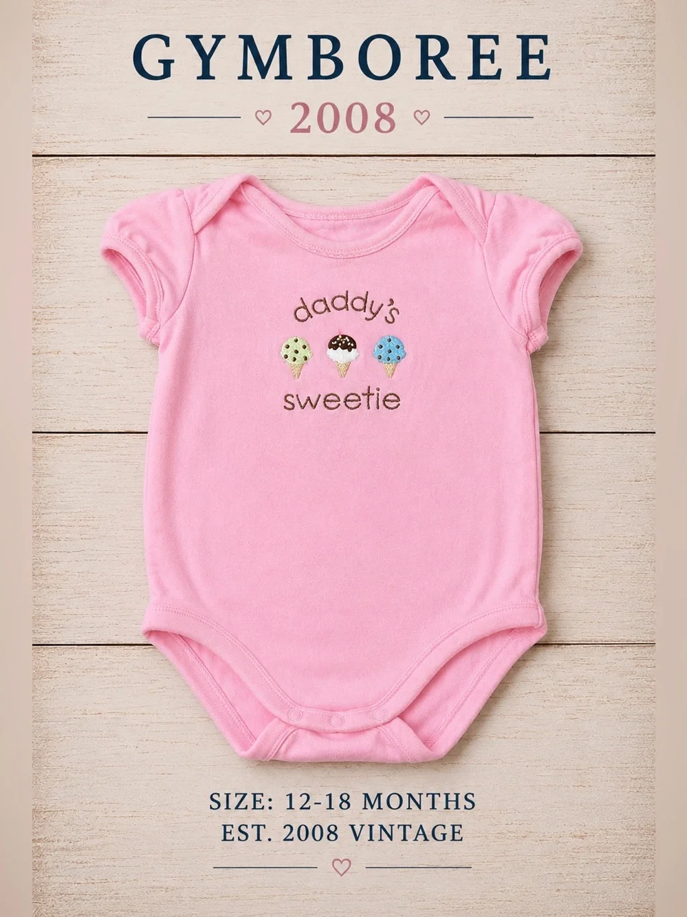 Vintage 2008 Gymboree Daddy’s Sweetie Ice Cream Bodysuit 12-18M Y2K